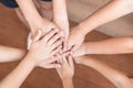 School kid teamwork volunteerÃ¢â¬â¢s hands for friendship, student`s team work togetherness Royalty Free Stock Photo